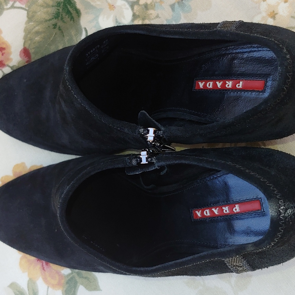 PRADA Black Suede Block Heel Ankle Booties Women's Size US 9 EURO 40 - Picture 7 of 17